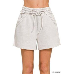 Zenana Acid Wash Fleece Drawstring Shorts With‎ Pockets
